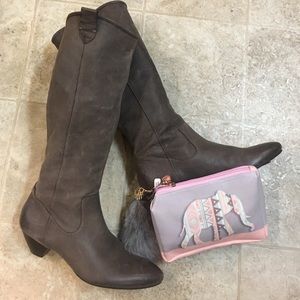 Beautiful gray leather riding boots
